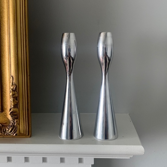 Nambe‎ studio 1994 set of two Candle Sticks #26 vintage MCM modern metal - Picture 1 of 6